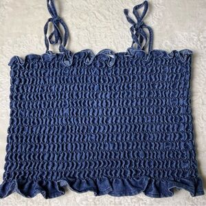 Old Navy Blue Smocked Ruffle Cami with Tie Straps